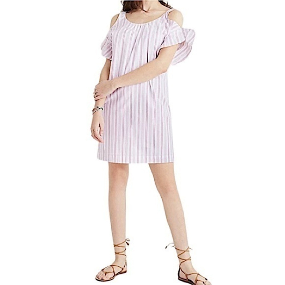 Madewell Cotton Shift Dress Size Small Rose Stripe Short Sleeve Pink White Dress